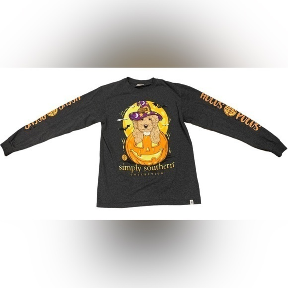 Simply Southern Halloween Graphic Long Sleeve Gray Shirt Medium